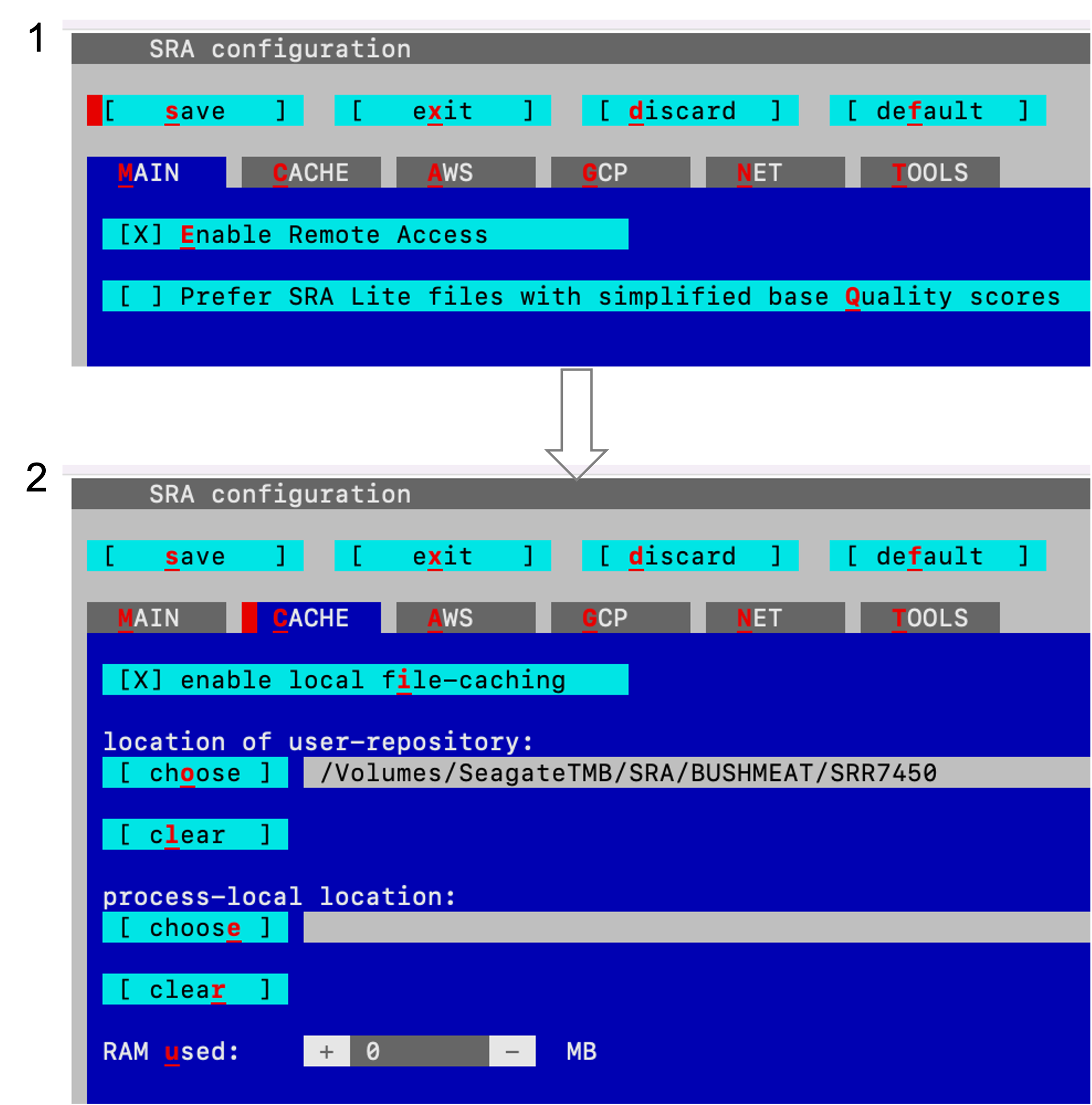 A screenshot of the SRA configuration.